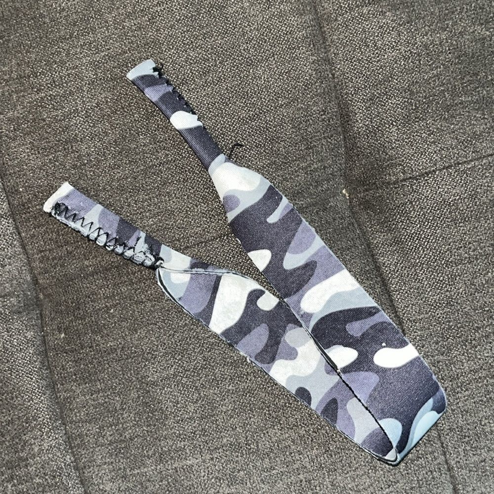 Lightly used worn Black Gray Camo camouflage Croakies for sunglasses around